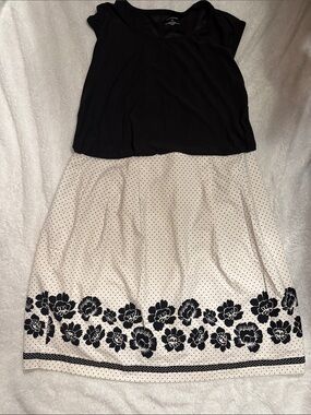 Liz Claiborne Cream A-Line Skirt with Black Floral Border